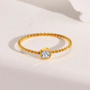 18k Gold Plated Dainty Thin Twisted Chain Cubic Zirconia Ring